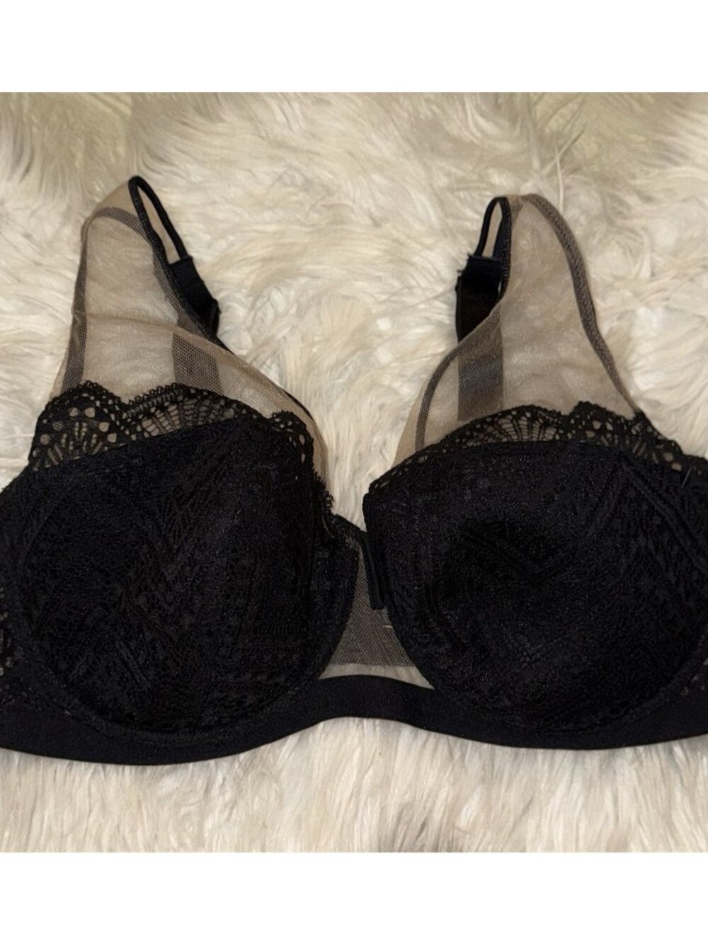 Paramour Stunning Chevron Lace and Tulle Balcony Bra UW Womens 36DD Black 135052 - Picture 3 of 6